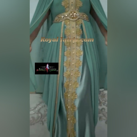 Kaftan, Royal Kaftan Fancy  Turquoise With Golden Beads Embroidery 💚 - Picture 4 of 6